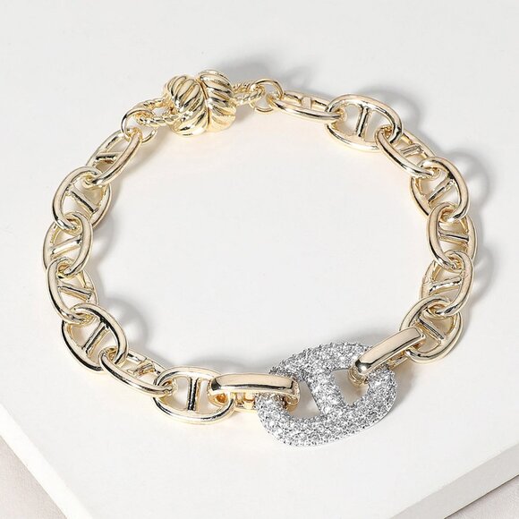 14k Gold Plated CZ Stone Mariner Link Magnetic Bracelet - Picture 1 of 2